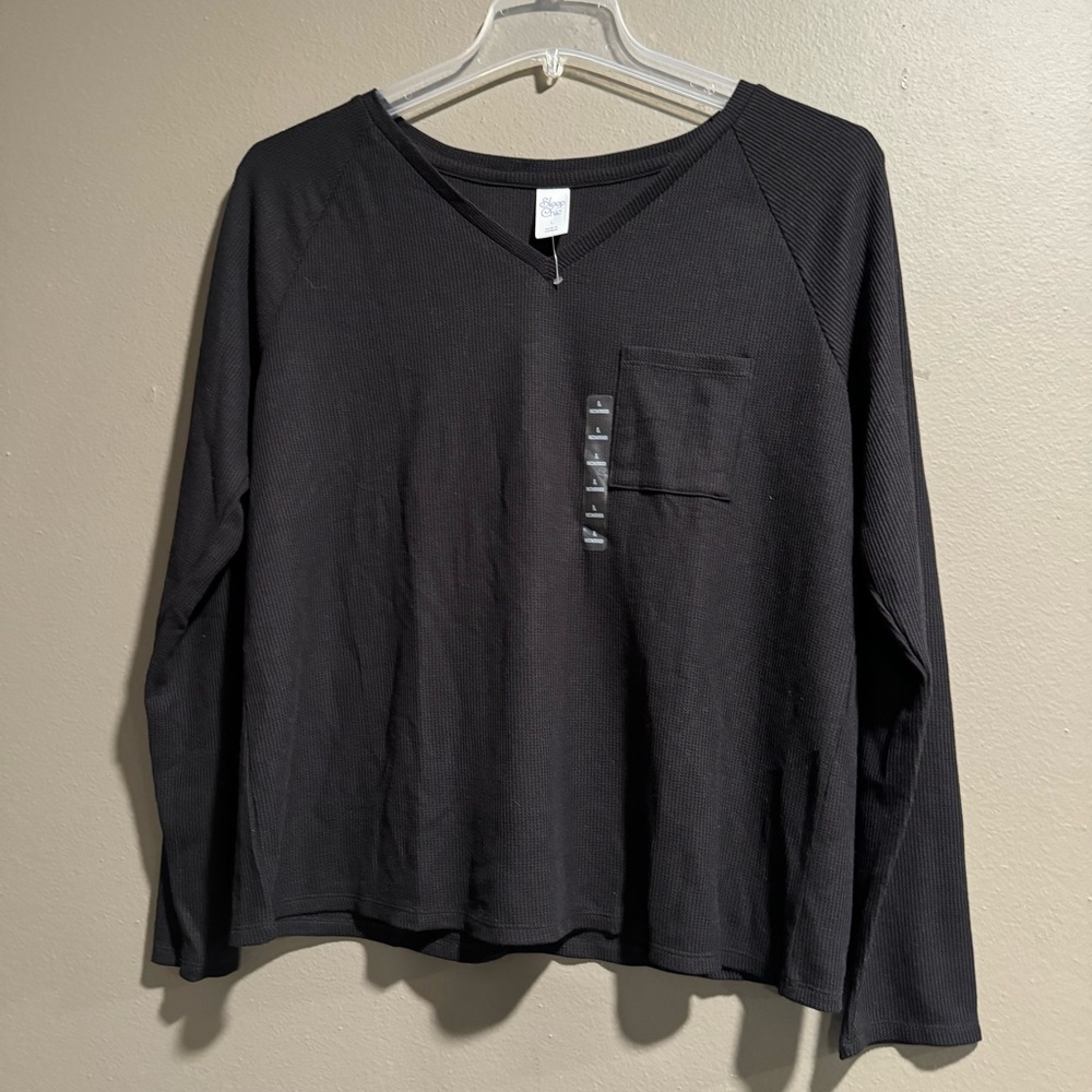 Sleep Chic Ribbed V Neck Long Sleeve Sleep Shirt Size Large
